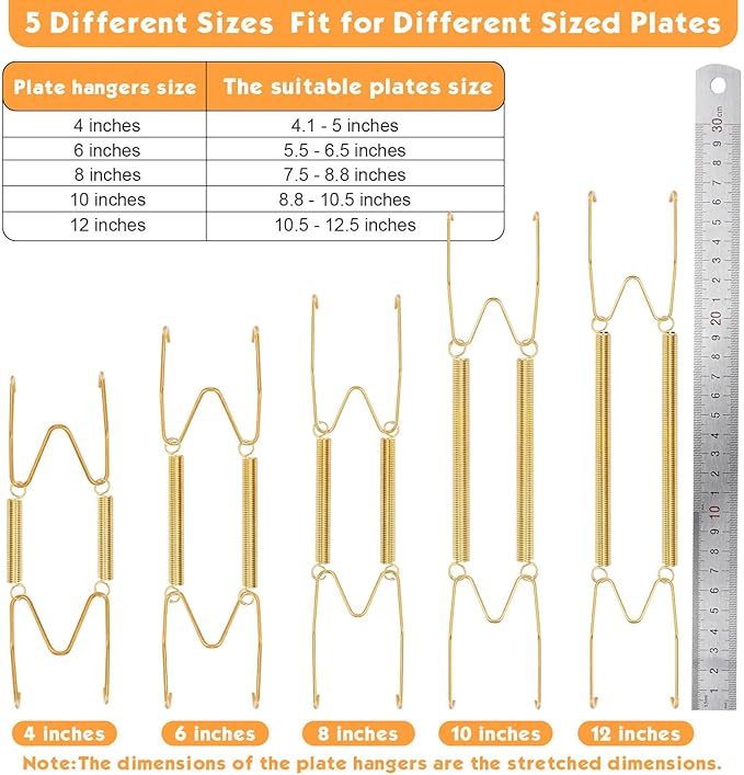 14 pcs Plate Hangers for The Wall, 4/6/8/10/12 Inch Invisible Decorative Wall Plate Hangers, Stainless Steel Plates Walls Hanger for Display Various Sizes with Hooks for Decorative