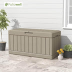 Patiowell 82 Gallon Resin Deck Box, Waterproof Large Wood Look Storage Box for Patio Furniture, Pool Accessories, Garden Tools and Sports Equipment, Lockable, Light Brown