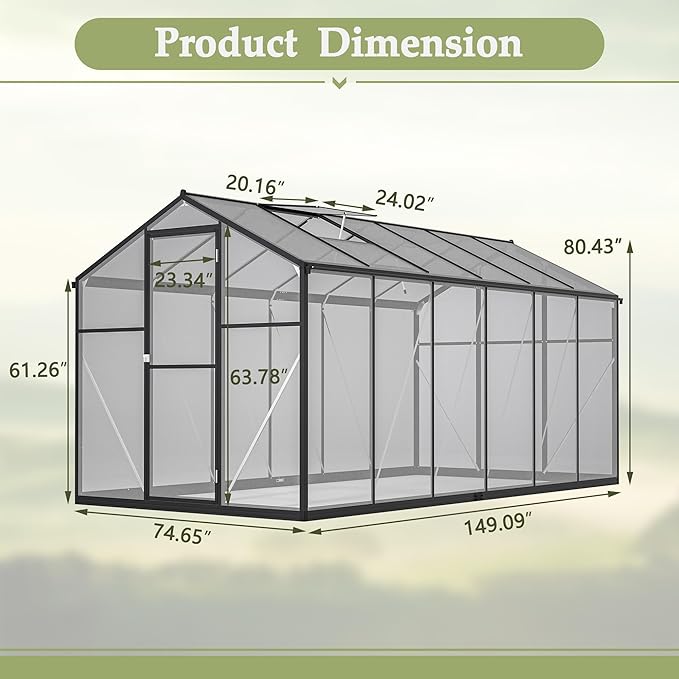 Large Walk-in Clear Polycarbonate Greenhouse with Rain Gutters & Adjustable Roof Vent - Sturdy Aluminum Frame Outdoor Plant House for Vegetable, Flower & Garden Growth-Outbuilding (6x12 ft)