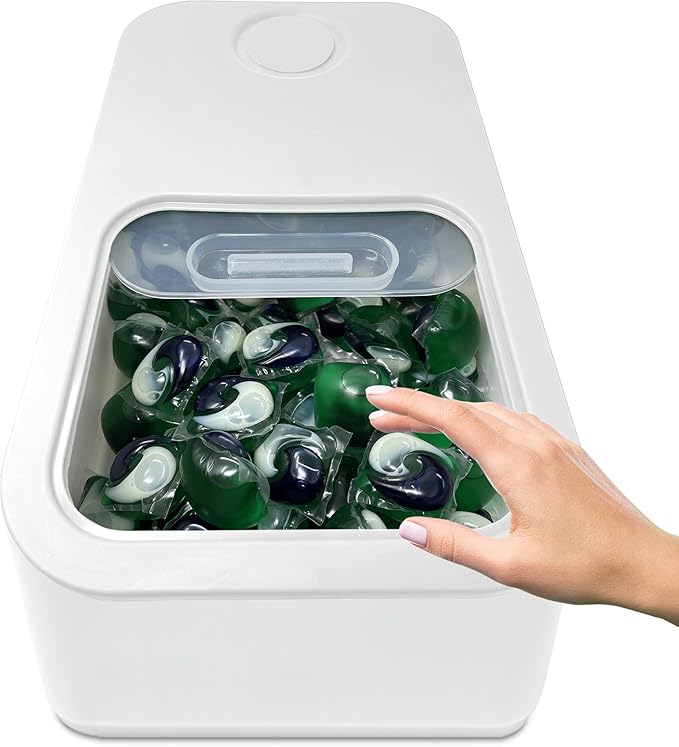 TidyFriend Laundry Pods Container with Slide Lid, 15" x 8.7" x 4.5", Airtight Storage Keeps Pods Fresh, Holds 9–10 lbs or 100–130 Pods, Laundry Detergent Container & Dishwasher Pod Holder (White)