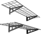 FLEXIMOUNTS 3x6 Overhead Garage Storage Adjustable Ceiling Storage Rack with 2-Pack 1x4ft 12-inch-by-48-inch Wall Shelf, 450lbs+300lbs Capacity, Black