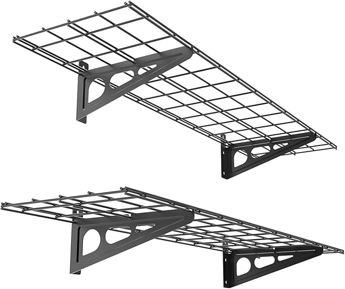 FLEXIMOUNTS 3x6 Overhead Garage Storage Adjustable Ceiling Storage Rack with 2-Pack 1x4ft 12-inch-by-48-inch Wall Shelf, 450lbs+300lbs Capacity, Black