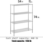 21" Deep x 54" Wide x 74" Height Wire Shelving Kit | 4-Tier | NSF Commercial Storage Rack Unit