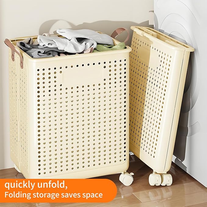 4-Tier Laundry Hamper Sorter & X-Large Foldable Laundry Hamper, Vertical Rolling Laundry Baskets with Wheels, Stackable Laundry Cart Organizer and Storage for Small Space, Closet, Bathroom