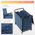 Laundry Sorter 4 Sections 48 Gal, Rolling Laundry Basket with Lockable Wheels and Lid, Laundry Hamper with 4 Separated Removable Bags Dirty Clothes Hamper for Laundry Room Organizer, Blue