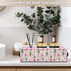 Storage Basket with Handles Collapsible Storage Bins Rectangular Fabric Organizer Box Multi-Use Shelf Baskets for Bedroom Bathroom Decor, Tulip Flower Pink Petal