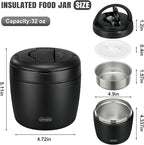 Thermo Food Jar for Hot Food Adults 32OZ Soup Thermo Lunch Containers Wide Mouth Vacuum Insulated Stainless Steel Leakproof Bento Box with Spoon (Black)