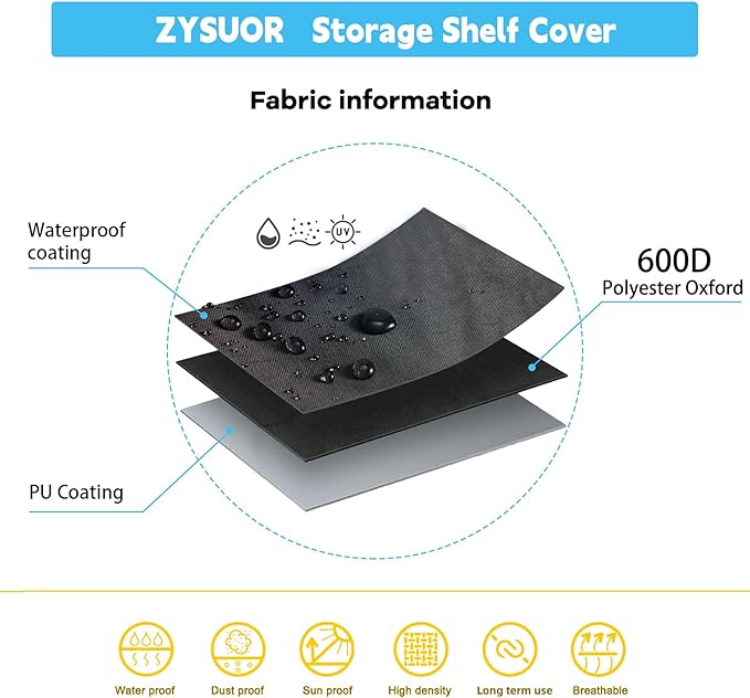 Large Wire Shelving Cover 60" W x 18" D x 72" H – Waterproof Dustproof Heavy-Duty Rack Cover with Clear PVC Front & T-Zipper, Black Oxford for Garage, Warehouse or Basement (No Shelves)