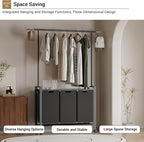 Laundry Sorter Cart with Hanging Rod, 3 Section Laundry Hamper with Wheels for Small Spaces, Laundry Organizer, Dirty Clothes Hamper for Apartment, Dorm