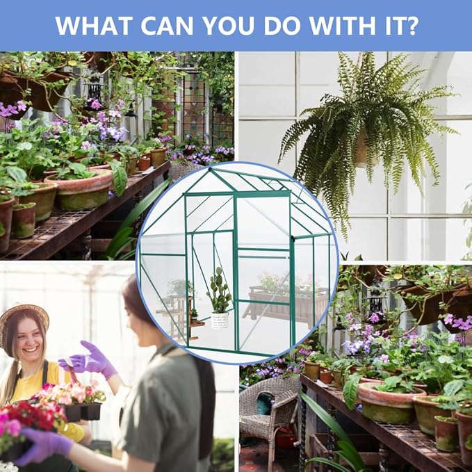 6 ft x 8 ft Aluminum Frame Greenhouse for Outdoor Use with Sloped Roof and Sliding Door for Garden Plant Protection (Green 6 * 8FT)