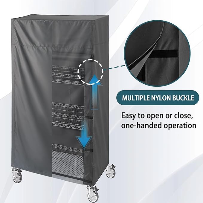 Storage Shelving & Garment Rack Cover, Dustproof Waterproof Protector for Wire Shelf, Heavy-Duty Nylon Buckle with Hook-and-Loop Closure, Fits 36" W x 18" D x 72" H (Black, Cover Only)