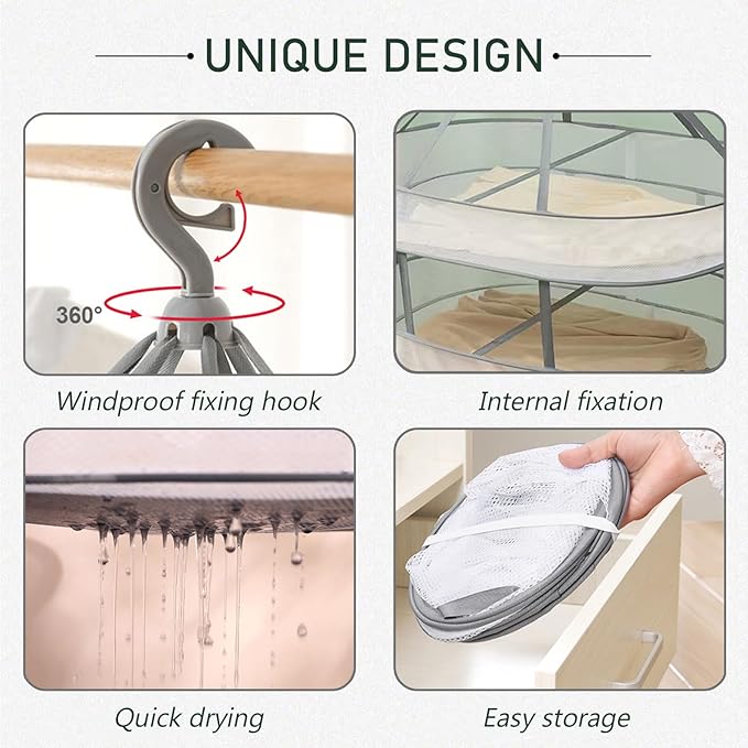 1 Tier Clothes Drying Rack Foldable, 31.5" Mesh Clothes Hanging Dryer, Space Saving Sweater Drying Rack, Laundry Rack,with Internal Fixation, for Clothes, Towels, Underwear, Indoor, Outdoor