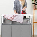 3 Bags Laundry Sorter Cart, Heavy Duty Rolling Laundry Hamper Sorter with Ironing Board(Grey)