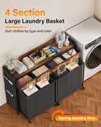 Laundry Sorter 4 Section 206L: Rolling Laundry Basket Organizer with Wheels & Shelf & Oxford Fabric Drawers - Clothes Hamper with Shelf 4 Compartment for Room Organization and Storage