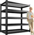 5-Tier Garage Shelving Heavy Duty, 3000LBS Garage Shelves, Adjustable Metal Shelving Unit, Easy Assembly Garage Storage Shelves, Utility Storage Rack Shelf, Black, 72" H×59" W×20" D