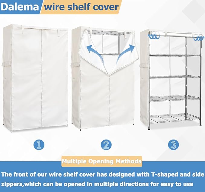 Wire Rack Covers,Heavy Duty 600D Dustproof Waterproof Storage Rack Covers for Metal Shelves,Storage Shelf Cover with Zipper for Wire Shlef,30''W x 14''D x 63''H,Beige with Clear Front