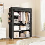 VTRIN Wardrobe Closet, 41.7 Inch Wide Portable Closets for Hanging Clothes with 1 Hanging Rod, 6 Shelves, 6 Pockets, Clothes Rack with Cover Portable Wardrobe Closet for Bedroom, Dorm, Black