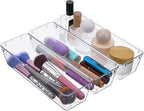 MAQUITA 12 Pcs Vanity Drawer Organizer 9 x 3 x 2 Inches Clear Plastic Utensil Organizers Kitchen Drawers Dividers for Office Desk Silverware Kitchen Utensils Cosmetics and Bathrooms(Clear)