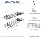 FLEXIMOUNTS 3x6 Overhead Garage Storage Adjustable Ceiling Storage Rack with 2-Pack 1x4ft 12-inch-by-48-inch Wall Shelf, 450lbs+300lbs Capacity, Black
