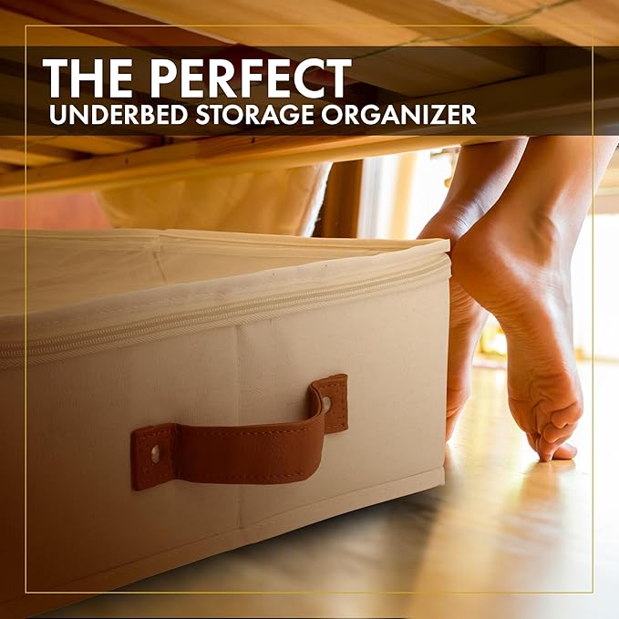 HOMELUX THEORY 2pc Under Bed Storage Containers, Bedroom Under the Bed Drawer Storage Organizer with Bins and Lids, Large Underbed Clothes Storage Box Ideal for Blanket, Fabric, & Shoes (Ivory)