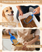 2-Pack Dog Food Scoop 1 Cup, Plastic Pet Food Measuring Scoop With Measuring Lines (1/2 & 1 Cup Markings) for Dogs, Cats, Fish, Bird（Blue)