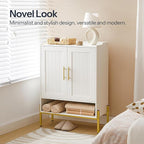 HOOBRO Shoe Cabinet, 5-Tier Shoe Storage Organizer with Doors, Wooden Shoe Cabinet Storage for Entryway, Freestanding Shoe Rack Cabinet with 3 Adjustable Shelves for Hallway, Gold and White DW41SC01