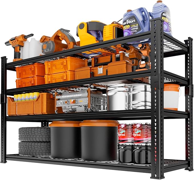 Storage Shelves Heavy Duty, 48" L x 18" W x 60" H Garage Wire Shelving Unit Loads 2640LBS, 4-Tier Adjustable Metal Industrial Utility Shelf Rack for Kitchen, Laundry Room, Pantry, Warehouse, Basement