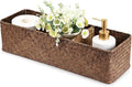 Seagrass Shelf Basket with Dividers, Rectangular Woven Storage Baskets for Organizing, Decorative Wicker Narrow Basket Tray with 3 Sections for Shelves, Toilet Tank, Bathroom Counter