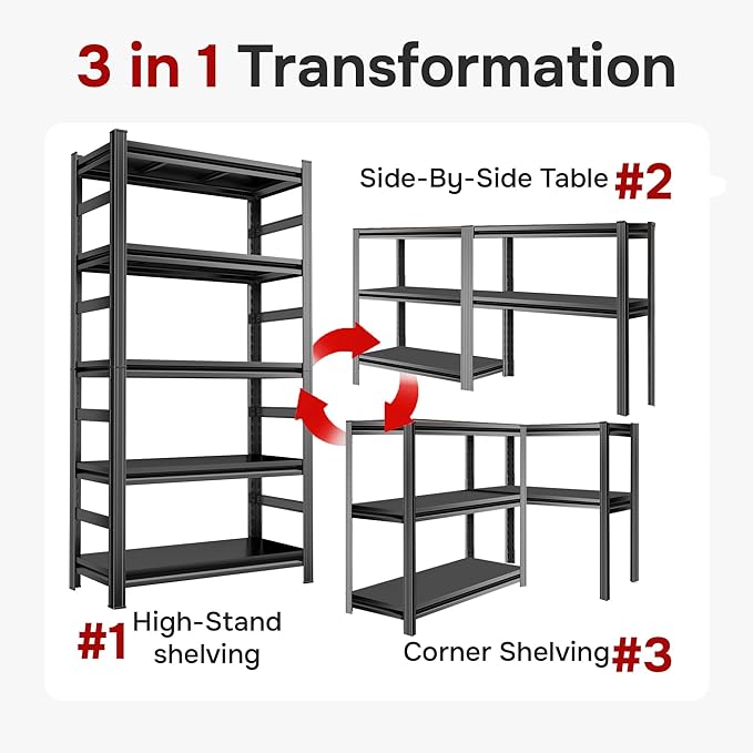 Metal Shelving 87" H x 48" W x 23.6" D, Deep Storage Heavy Duty Garage Shelves Series, Large Industrial Steel Racks for Garage, Basement & Factories, Multifunctional Utility Shelving Unit