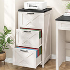 3 Drawer Tall File Cabinet, Farmhouse Vertical Filing Cabinet Fits Letter/A4 Size, Wood File Cabinets Printer Stand for Home Office, Living Room, White and Black