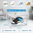 10 Pcs Clear Shoe Storage Boxes Stackable Acrylic Sneaker Shoe Display Case Size 14, Transparent Storage Bins for Boot Handbag Organizer Containers with Magnetic Lids