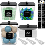 4 Pack Laundry Pod Containers and Dryer Sheet Holder Acrylic Jars with Bamboo Lids and Labels Laundry Room Organization Containers for Scent Booster Powder Detergent Pods Storage