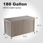 180 Gallon Deck Box Outdoor, Waterproof Outdoor Storage Boxes with Lids, Outside Resin Lockable Storage Box for Patio Cushions, Garden Tools(Grey)