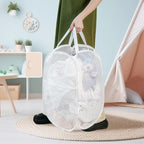 2 Pack Laundry Basket,Foldable Mesh Pop-up Laundry Hamper with Durable Handle,Easy to Open and Fold for Dorm, Laundry Room, Bedroom, RV… (White+Black)