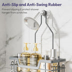 SWTYMIKI Bathroom Shower Caddy Hanging - 3 Tier Rustproof Over Shower Head Organizer, No Drilling Bathroom Shelf with 16 Hooks & Soap Holder, Anti-Swing Rack for Shampoo,Sponge,Towel, Silver, Large