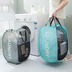 2pcs Pop Up Mesh Laundry Hamper Room Collapsible Storage Bin Lightweight Basket For College Dorm Home Travel Camping (Pink & Mint blue)