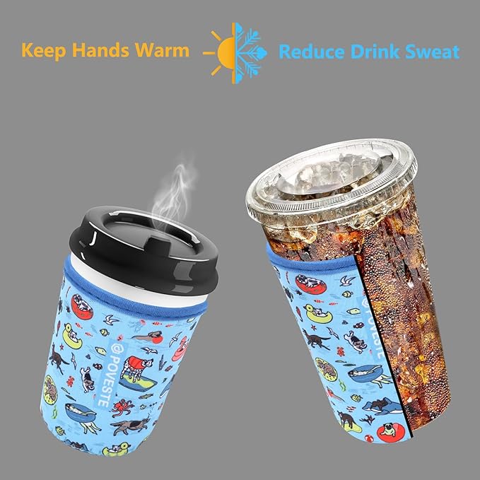 Reusable Neoprene Insulator Sleeve for Iced Coffee & Cold Soda, Coffee Sleeves for Iced & Hot Drinks, Cold Beverage Cooler Compatible with Starbucks, Dunkin (Poolside Party, Large: 32oz)