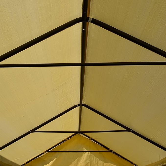 Caravan Canopy Mega Domain Carport with Waterproof Polyethylene Top, Durable Steel Frame, Compression Lock, and Easy Assembly, 10 by 20 Feet, Tan