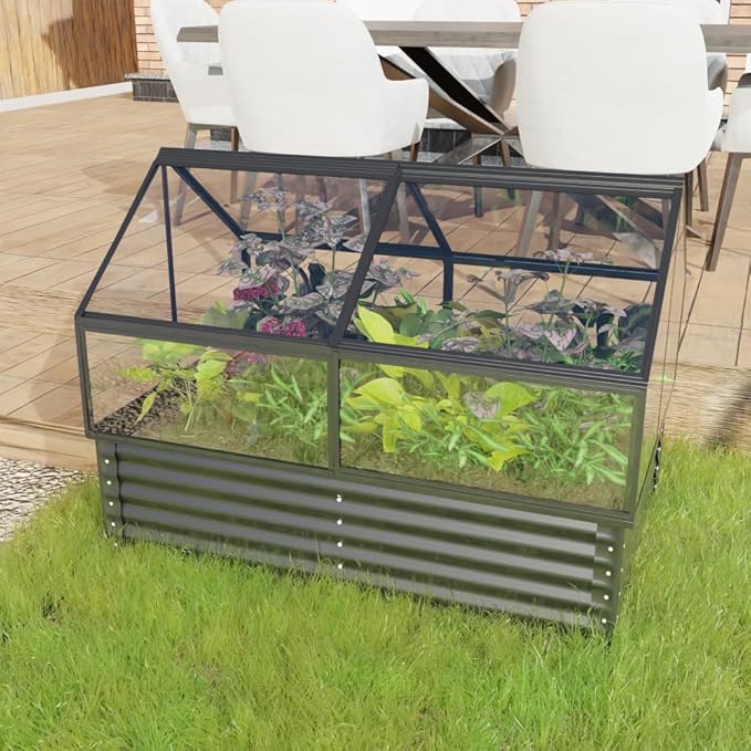 Heavy-Duty Outdoor Garden Shed with Aluminum Alloy Frame, Hinged Door, and Stable Foundation for Secure Storage (Large Raised Flower Bed and Greenhouse Sets)
