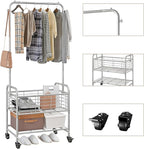 SUOERNUO Laundry Cart with Hanging Rack Rolling Laundry Hamper Sorter with Wheels Shelf,Grey