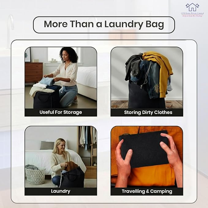 LFH Home Large Premium Cotton Canvas Laundry Bag with Drawstring and Handles Heavy Duty, Multi-Use, and Washable for Home, Travel, College or Storage 28x 40 (Pack of 6)-Black