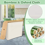 24L Toilet Paper Storage with Bamboo Lid and Anti Slip Foot Nail for 12-Roll Standard Toilet Paper Container Oxford Storage Holder with Handle Beige