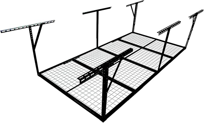 4 X 8 FT Garage Ceiling Storage Racks, Heavy Duty Overhead Garage Storages Rack with Adjustable Hight, Metal Hanging Garages Storage Rack with Support Rod, 22''- 40" Adjustable, 600 LBS (Black, 4x8FT)
