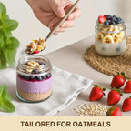 4 Pack 16oz Glass Jars with Bamboo Lids, Overnight Oats Containers with Airtight Lids, Storage Containers Wide Mouth Mason jars for Salad,Yogurt, Sugar, Snacks, Spices
