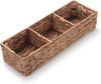 Water Hyacinth Toilet Tank Basket for Toilet Paper Rolls Wicker Baskets for Shelves Tampon Storage for Bathroom 3 Dividers (Large Compartment 16.5inch x 5.5inch x 3.5inch)