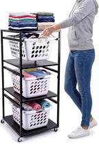 Laundry Basket Holder Shelf, 3-Tier Metal Laundry Basket Organizer with Wheels, Rolling Laundry Storage Rack for Bathroom, Bedroom & Laundry Room