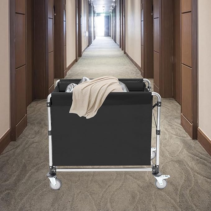 Commercial Laundry Cart with Wheels | Large Laundry Basket with Wheels | Foldable Laundry Hamper | Laundry Sorter for Clothes Storage | Ox Cloth | 440 lbs Load | 34.25x20.47x30.7in (Black)