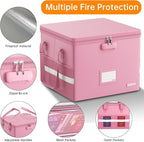 ENGPOW 5200°F File Box Fireproof Document Box with Lock,Heat Insulated Collapsible File Storage Organizer Box with Handle,Portable Home Office File Cabinet for Hanging Letter/Legal Size Folder, Pink