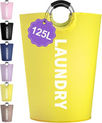 125L Large Laundry Basket with Handles, Foldable Clothes Hampers Stand Up Well, Portable Dirty Clothes Hamper, Rugged Laundry Basket for Flat, Dorm, Travel, Yellow