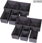 DIOMMELL 12 Pack Foldable Cloth Storage Box Closet Dresser Drawer Organizer Fabric Baskets Bins Containers Divider for Baby Clothes Underwear Bras Socks Lingerie Clothing,Dark Grey 444